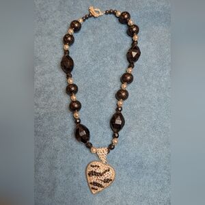 Elegant Black and Silver Heart Pendant Necklace